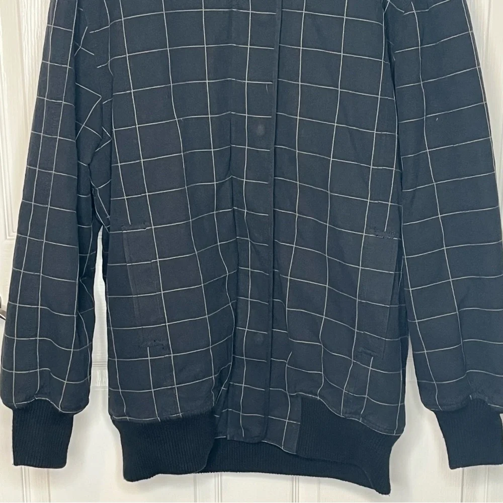 No Fear Thick Jacket Sz S Black Checkered Faux Fur Trim Hood Y2K Warm